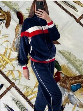 Dior Mens Navy Velour Track Suit Vintage Red White Blue 🇺🇸🇺🇸🇺🇸